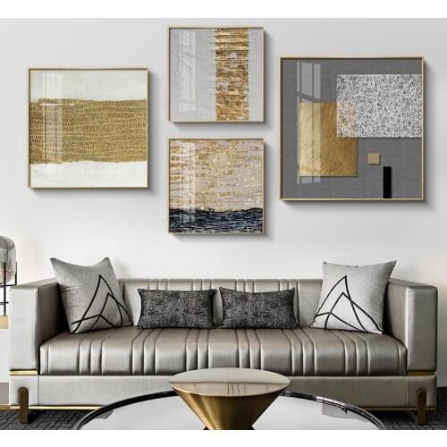 Modern Minimalist Abstract Gold Foil Square Decoration Abstract Living Room Wall Painting Light Luxury Entrance Hallway Poster