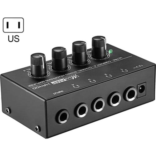 Newest HA400 Ultra-compact Mini Audio Stereo Headphone 4 Channels Amplifier With Power Adapter Black Color