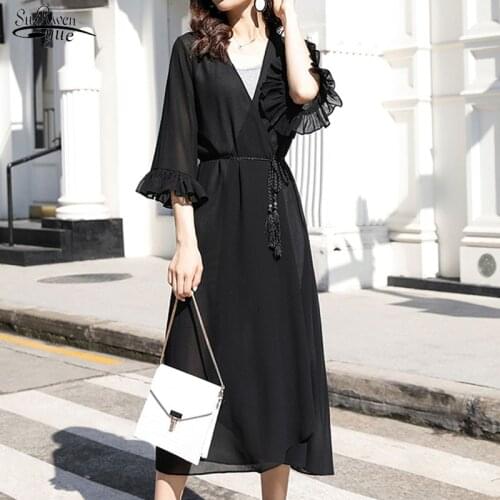 Thin Sun-Proof Clothing Irregular Chiffon Shawl Womens Mid-Length Three-Quarter Sleeve Elegant Fashion Summer Cardigan 9737