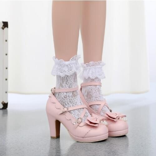 New cute bowknot sweet girl color matching cross strap lolita round head princess shoes A