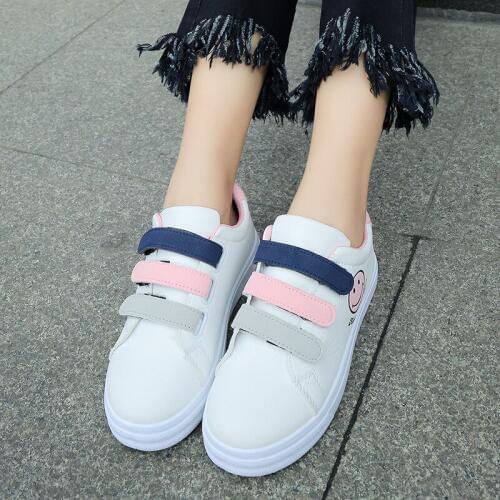 Women Single Shoes Woman Smile Face Small White Shoes Leather Flat Bottomed Sports Shoes For Women Flat Skateboarding Shoes