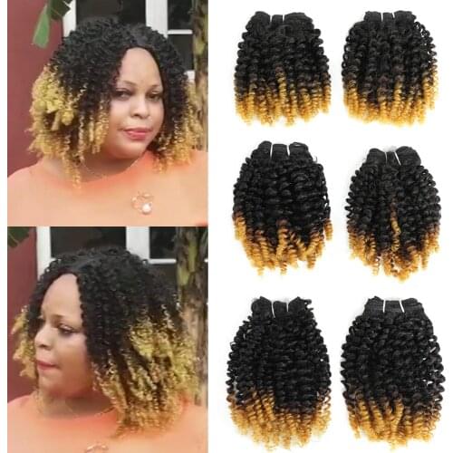 Synthetic Small Jerry Hair Bundles T27 6 Bundles All In One Pack 200g Funmi Hair Weaves Bouncing Curly Hair Extensions