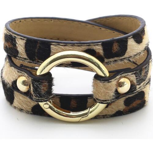 Leopard Big Round Circle Multilayer Handmade Leather Bracelets Women Fashion Girl Bangle Female Jewelry New Design Geometric