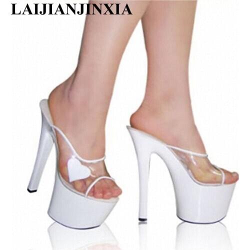 New Women Platform Slipper 17cm Super High Heels Waterproof Female Transparent Crystal Wedding Dance Shoes