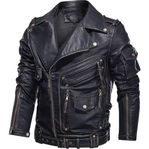 Winter 5XL Man Apparel Outwear Masculina Leather Jacket Men Motorcycle PU Leather Jacket Cool Zipper Pockets Leather Coats