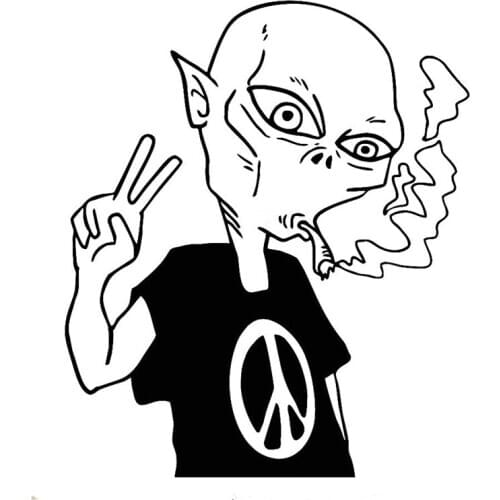 12.1cm*14.4cm Fun Alien Peace Love Smoking Vinyl Graphic Decals Car Sticker Black/Silver S6-3378