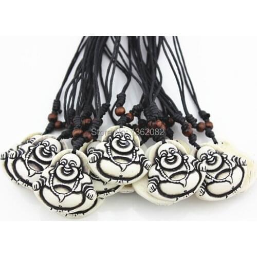 12pcs Simulation Bone Carving Maitreya Buddha Statue Pendants Necklace Amulet Gift MN477