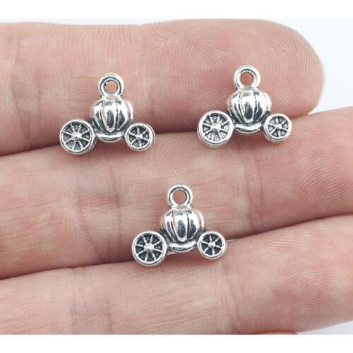 Newest 12Pieces 12*13mm Antique Silver Plated Pumpkin Cart Charms Necklace Earrings Pendant Wicca Charms For Jewelry Making
