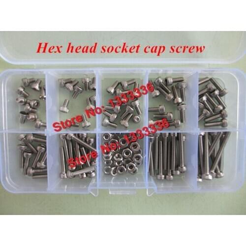 120pcs/box M2 Screw/ Nut Hex Socket Head Cap Screw / Hex Nut A2-70 SS304 DIN912 Accesories Kits M2X4/5/6/8/10//12/16/20/25mm