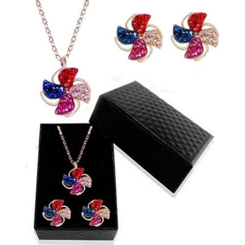 316L Stainless Steel Inlaid Crystal Zircon Necklace Earrings Set Wedding Never Fade Jewelry Set Gift Box