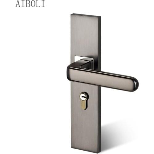 American Mute Bedroom Simple Handle Lock Handle Universal Modern Solid Wood Door Lock Aluminum Alloy Indoor Black Door Lock