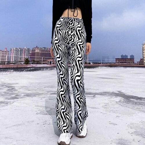 Flared Pants Zebra Stripes Print Skinny Fashion Women High Waist Zebra Bell-bottom Trousers for Leisure Party Beach Trousers