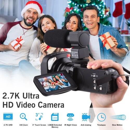 Andoer 2.7K Ultra HD Digital Video Camera DV Camcorder 36MP 16X Zoom 3-inch Rotatable LCD Touch Screen IR Night Vision Motion