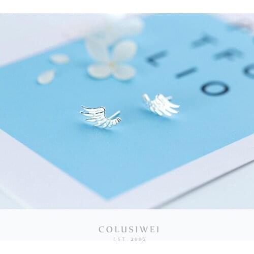 Colusiwei Simple Angel Wings Design Stud Earrings for Women Genuine 925 Sterling Silver Ear Stud Fashion Stylish Jewelry