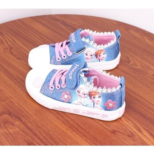 Spring Autumn girls canvas shoes kids casual shoes children cut sneaker baby denim Frozen shoes 3 to 14 years