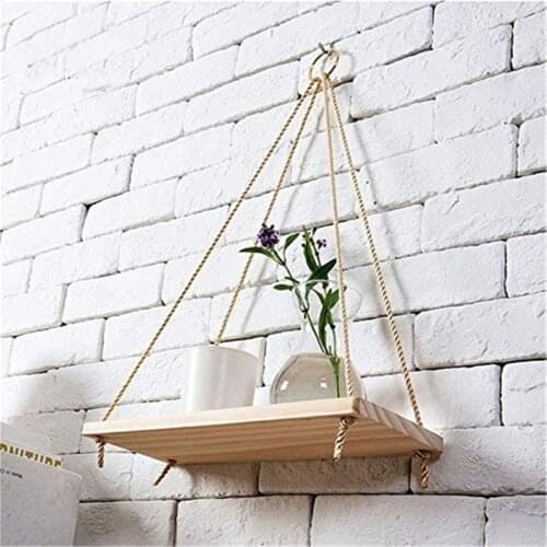 Premium Wood Swing Hanging Rope Wall Mounted Floating Shelves Plant Flower Pot indoor outdoor decoration simple design