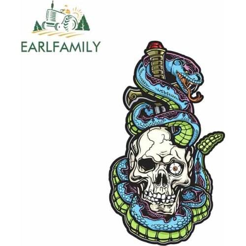 EARLFAMILY 13cm x 7.4cm for Snake Dagger In Skull Car Stickers Vinyl JDM Waterproof RV VAN Decal Accessories Graphics Comic