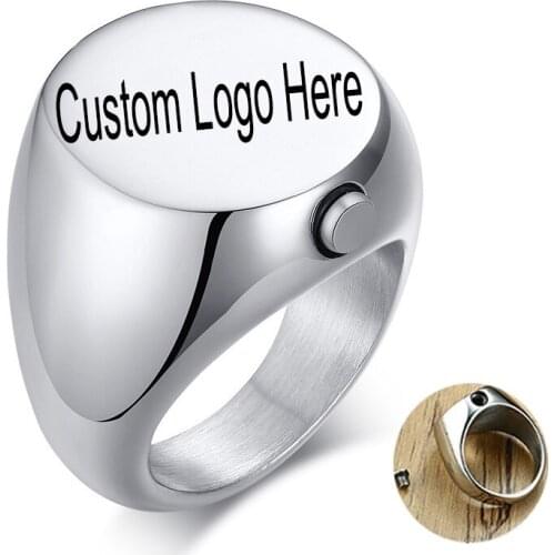 Custom DIY Logo Stainless Steel Cremation Urn Rings Round Hold Pet Loved Ones Ashes for Funeral Keepsake Gift Memorial Jewelry