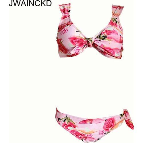 JWAINCKD Bikini Push Up 2019 Mujer Floral Print Bikinis Set Swimwear Women Swimsuit Female Front Knotted Biquini Suit Beach Wear