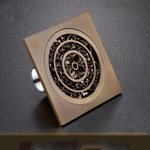 10x10cm Shower Square Bath Drain Strainer Hair Filter Antique Brass Art Carved Design Cover Bathroom Waste Grate Floor Drains