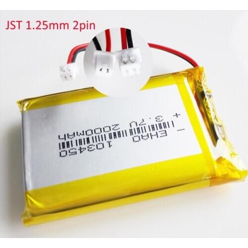 EHAO 103450 3.7V 2000mAh Lithium Polymer LiPo Rechargeable Battery + JST 1.25mm 2PIN Plug For DVD PAD camera GPS Speaker laptop