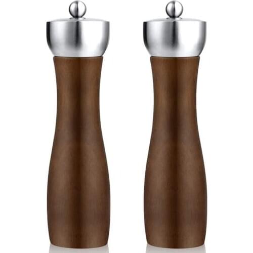 Salt and Pepper Grinder Set, Premium Beech Wood Salt Grinder Pepper Mill Shakers Gift Set for Home Chef 2 Pcs