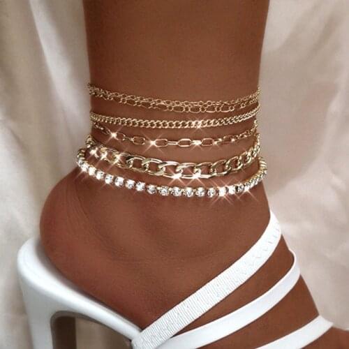 Fashion Gold Silver Color Multilayer Snake Chain Anklets For Women Summer Beach Butterfly Charm Ankle Bracelet Barefoot Jewelry
