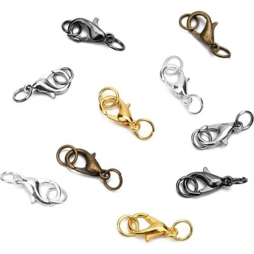 20pcs 10 12 14mm Lobster Clasps Hooks Set Metal Iron Gold Color Jump Rings End Clasps Connectors Necklace Supplies For Jewelry