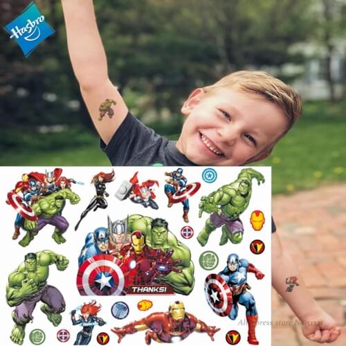 Hasbro Spiderman Marvel Ironman Hulk Children Cartoon Temporary Tattoo Sticker For Boys Cartoon Toys Waterproof Party Kids Gift
