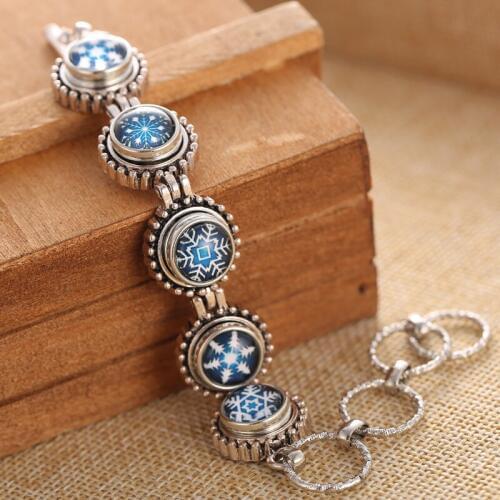 New 5 Buttons bracelet 12MM Snap Bracelet with 12mm Snowflake Glass Snap Jewelry Snap Bracelets Bangles