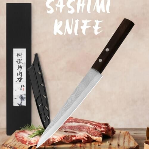 XYj Laser Damascus Chef Knives Japanese Salmon Sushi Knives Stainless Steel Sashimi Knife Raw Fish Fillet Layers Cooking Knife