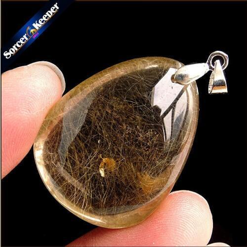 Rare Natural Quartz Gold Rutilated Garden Quartz Crystal Love Necklace Pendant natural minerals Fish Tank Beads PS235