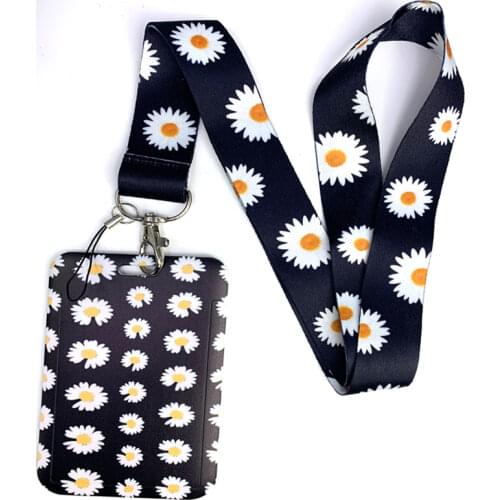 Daisy Flower Printed Lanyards For Keys Neck Strap Mobile Phone Hanging Rope Badge Holders Keychains Lanyard Webbing Ribbon