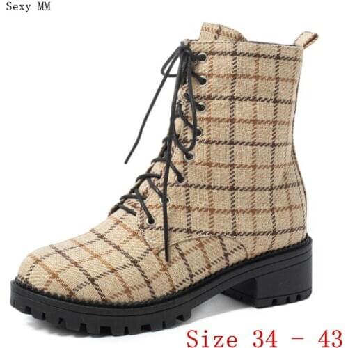 Spring Autumn Low Med Heels Women Ankle Boots Woman Short Boots Med Heel Shoes Small Plus Size 34 - 43