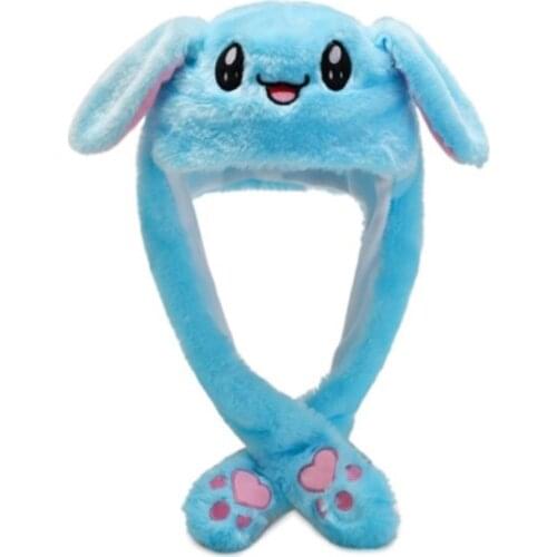 2021 Autumn Winter Funny Rabbit Hat Parent-child Plush Ears Can Move Hat Cartoon Hat Long Ear Children Adult Blue
