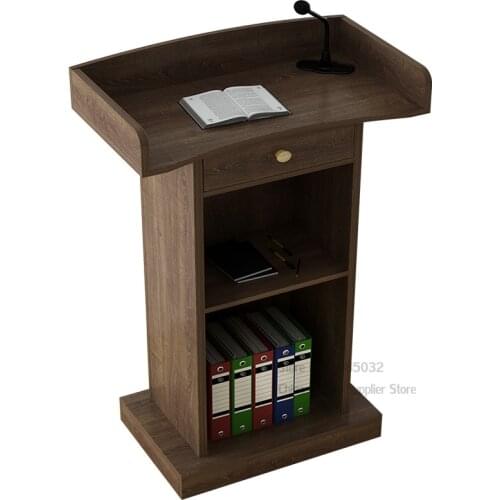 Modern Simple Podium with Drawer Pulpit School Church Lectern Podium Reception Desk with Storage Shelf 120cm Tall