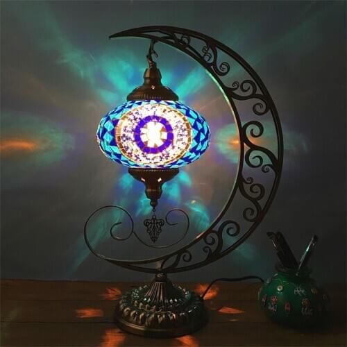 Decoration Vintage Ethnic Style Romantic Moon Bedroom Living Room Restaurant Cafe Hotel Handmade Mosaic Glass Turkish Table Lamp