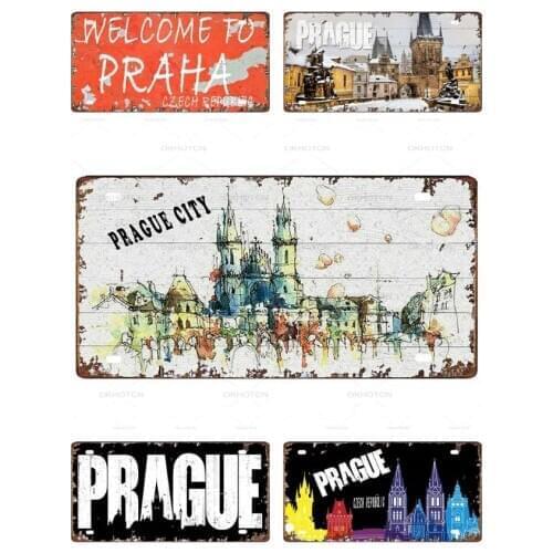 30X15Cm Welcome To Prague Vintage Metal Sign Travel Souvenir Plaque for Wall Art Shop Home Travel City Decor