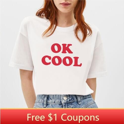 BLINGPAW Minimalist Women T-shirt OK Words Words Summer Short-sleeved Tops & Tees O-Neck Casual Girls Large Size 100% Cotton