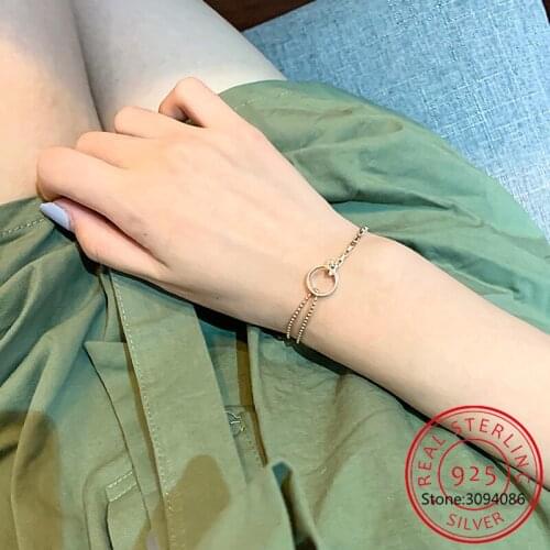 Light Luxury 925 Sterling Silve Circle Bracelet for Women INS Gold Color Hand Jewelry Pulseiras es Plata S-B462