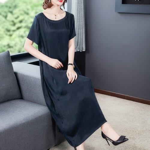 Spring Summer Solid Satin Mulberry Silk Maxi Dress 2021 Casual Vintage 4XL Plus Size Dress Women Elegant Bodycon Party Vestidos