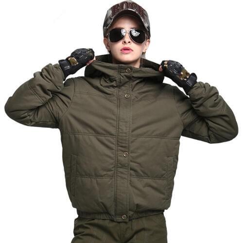 Winter Women Ma1 Pilot Bomber Camouflage Cotton-padded Clothes Outdoor Camping Thickening Hooded Jacket Female Tactical Coat