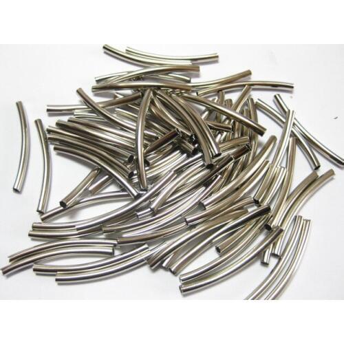 100 Silver Tone Smooth Curved Tube Spacer Beads 3X35mm