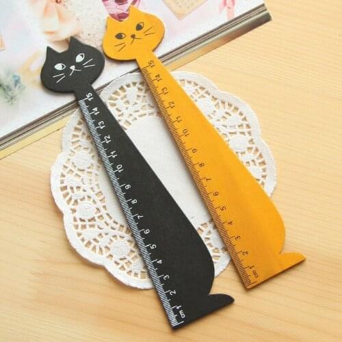 15cm Cute Cat Straight Ruler Wooden Kawaii Cat Shaped Ruler Drawing Measuring Tool Kids Gifts Office School Stationery Supplies