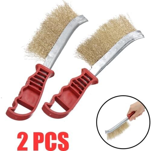 2pcs/set 9inch Copper Brush Handle Stainless Steel Wire Brush Metal Rust Removal Cleaner Polishing Hand Tool