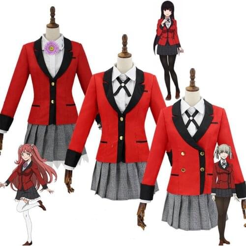 4pcs Cosplay Costumes Anime Jabami Yumeko Japanese School Girls Uniform Jacket+Shirt+Skirt+Tie Suits Dress up C88132AD