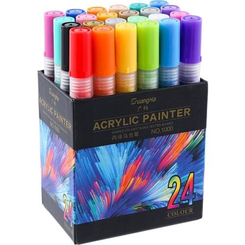 Acrylic Marker 24 Colors 3mm Acrylic Paint Marker for Ceramic Rock Glass Porcelain Mug Wood Fabric Canvas Painting Art Supplies