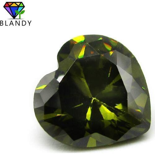 Factory Price 3x3~12x12mm Heart Cut Olive Color CZ Stone 5A Peridot Loose Synthetic Cubic Zircon Stone For Jewelry Free Shipping