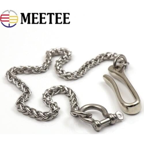 Meetee 1pc 30/40/45/55cm Stainless Steel Pants Chain Key Hang Buckles Men Trousers Jeans Wallet Chains Clips Snap Hooks for Belt