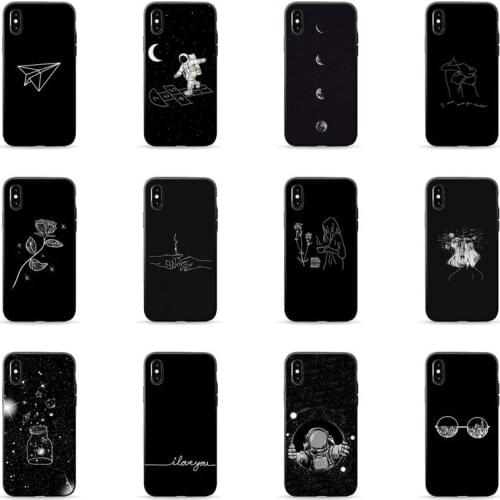 Galaxy kawaii black and white background Phone Case for iPhone 7 8 11 12 Pro X XS Max XR Samsung A S 10 20 30 50 70 Plus pro
